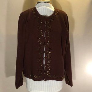 Talbots Beaded Embroidery Wool Cardigan